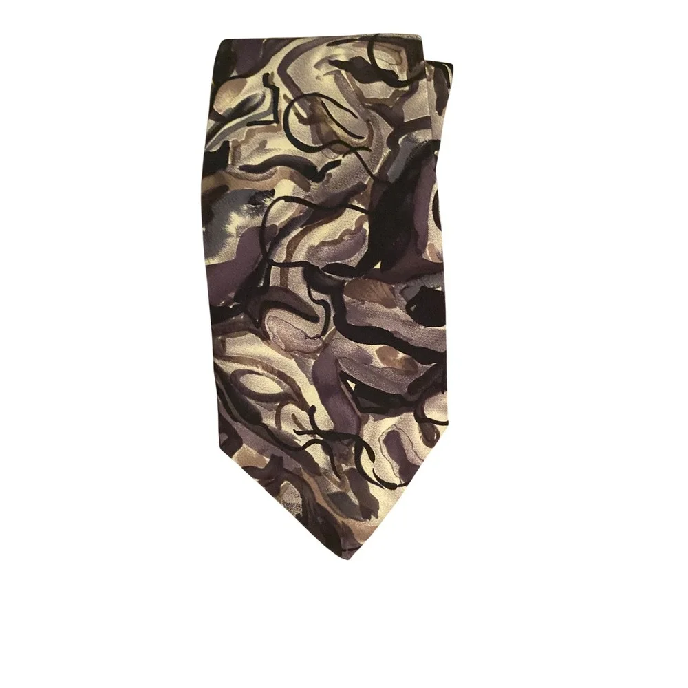 J. Garcia Mens Silk Necktie Happy Birthday Collection Eight Purple Grey Abstract